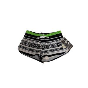 Hanalei Surf Co. Girls Tribal Print Swim Shorts Green Black 4-Way Stretch New